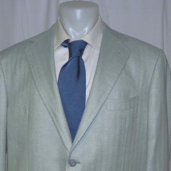 Tincati x Partenopea Bespoke Pale Green HBone Cashmere Two Button Sport Coat 44L - Picture 3 of 15